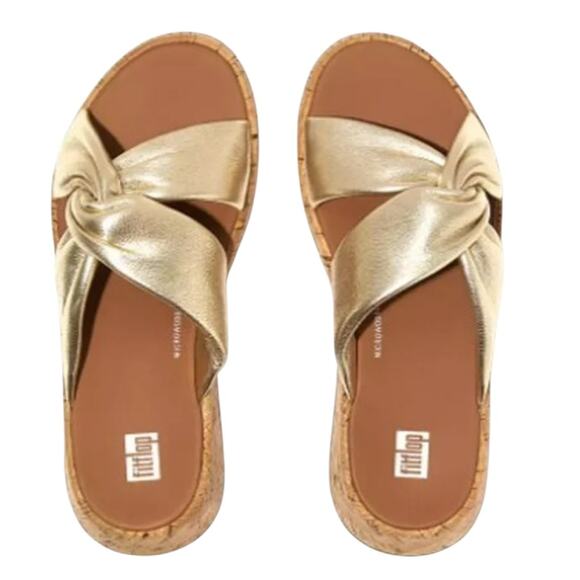 NWOT FitFlop F-Mode Twist Platform Gold Slide Sandals – Sz 9M - Picture 1 of 9